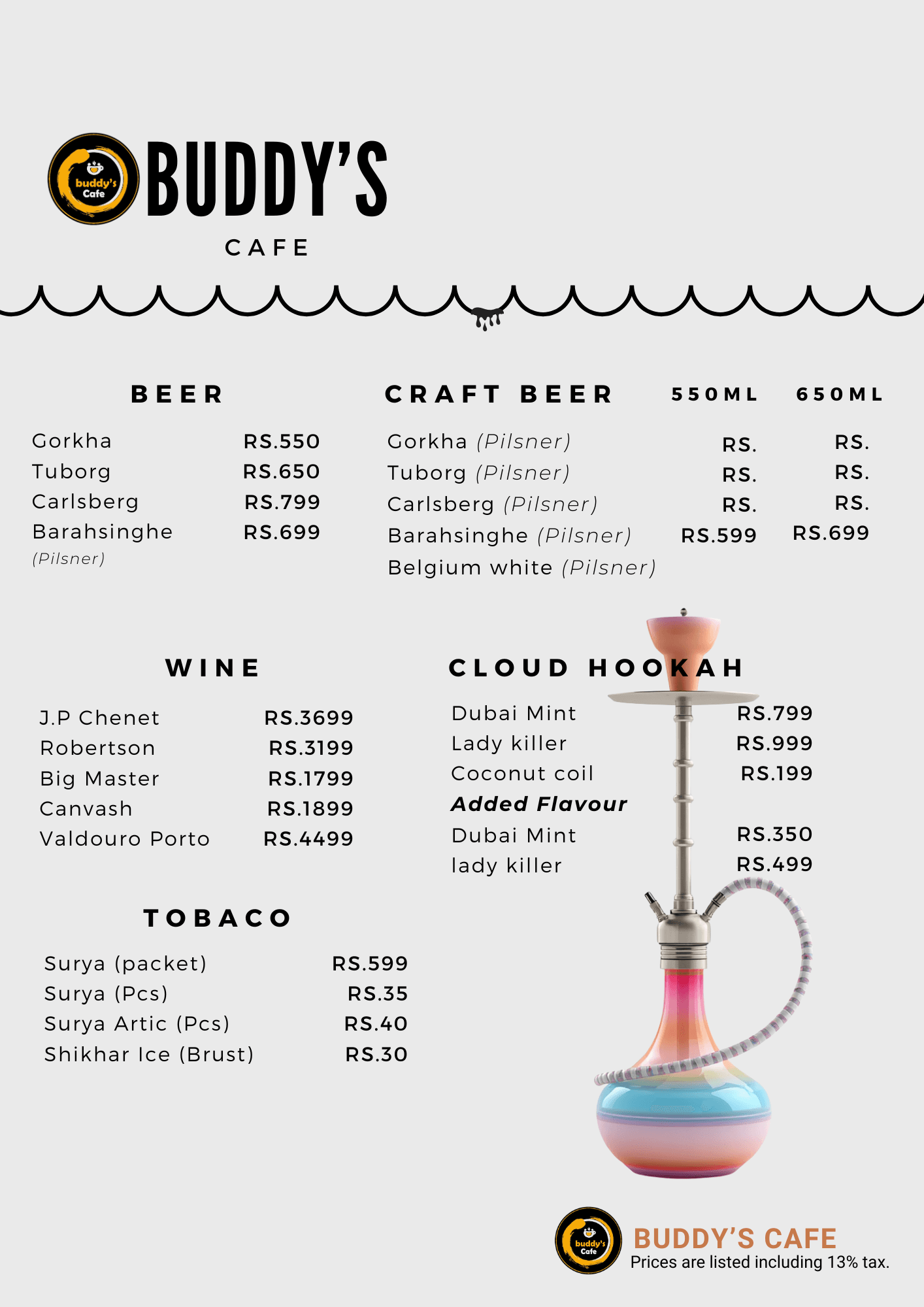 Drinks menu