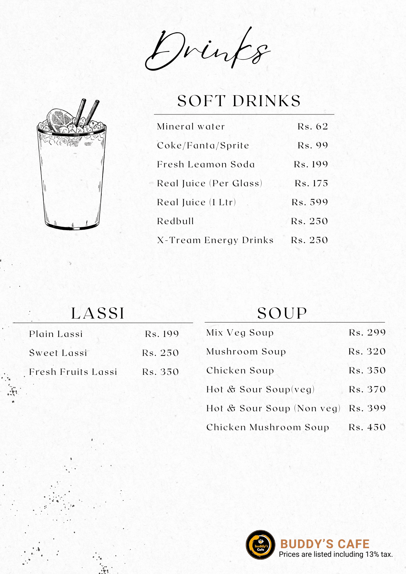 Coffee menu